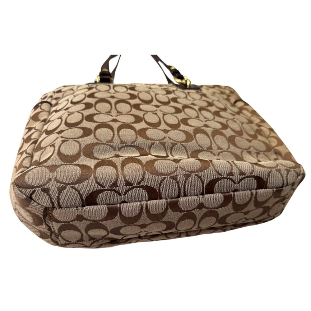 Coach Brown‎ Signature Canvas Tote Bag W/ Leather Handles & Gold-Tone Hardware - Picture 5 of 7